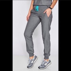 Figs Gray Track Pants with Teal Accents